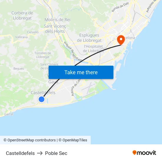 Castelldefels to Poble Sec map