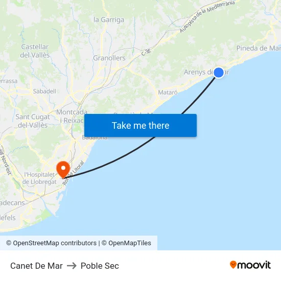 Canet De Mar to Poble Sec map