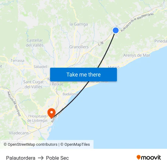 Palautordera to Poble Sec map