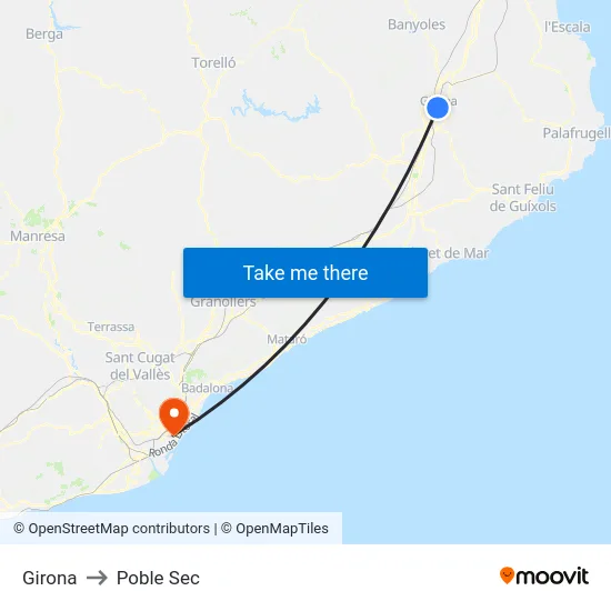 Girona to Poble Sec map