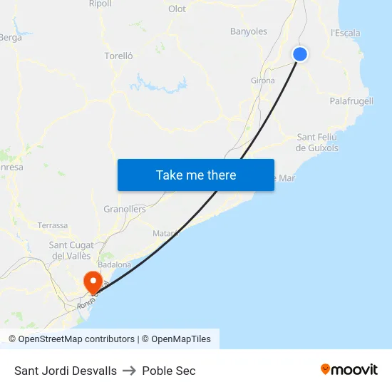 Sant Jordi Desvalls to Poble Sec map
