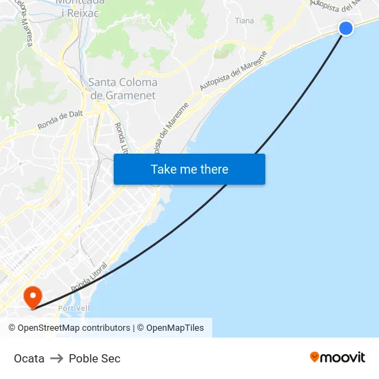 Ocata to Poble Sec map