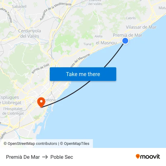 Premià De Mar to Poble Sec map