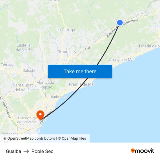 Gualba to Poble Sec map