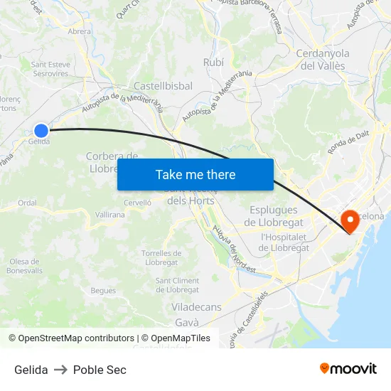 Gelida to Poble Sec map