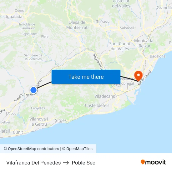 Vilafranca Del Penedès to Poble Sec map