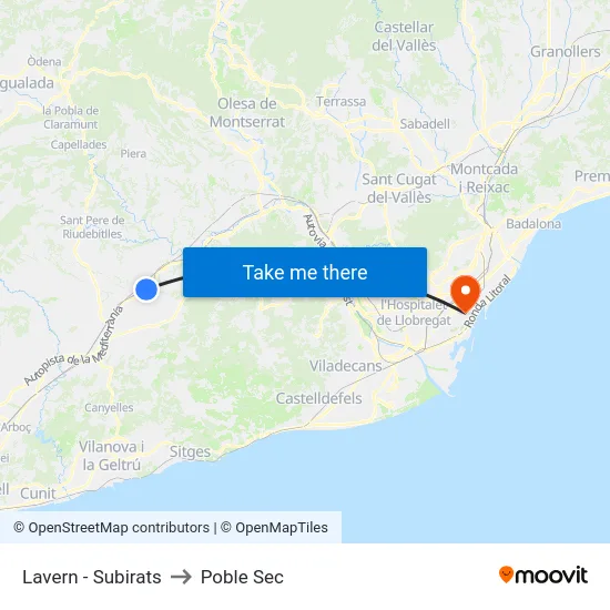 Lavern - Subirats to Poble Sec map