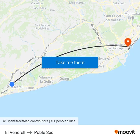 El Vendrell to Poble Sec map