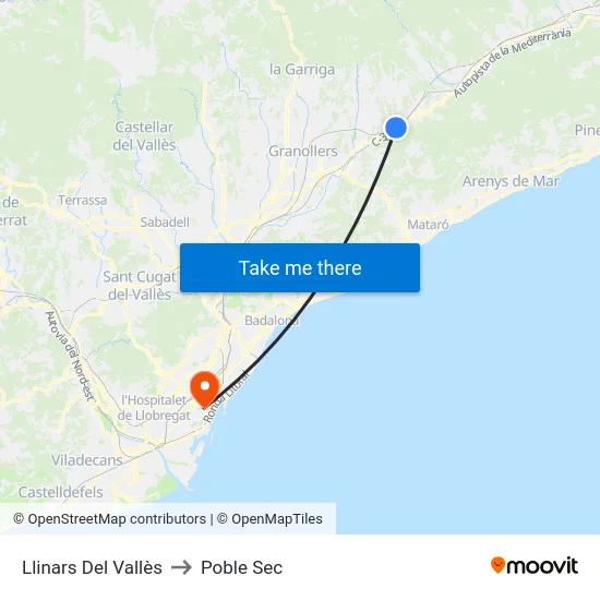 Llinars Del Vallès to Poble Sec map