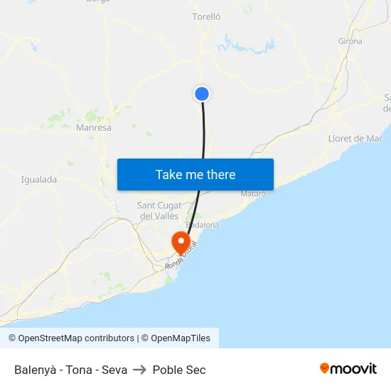 Balenyà - Tona - Seva to Poble Sec map
