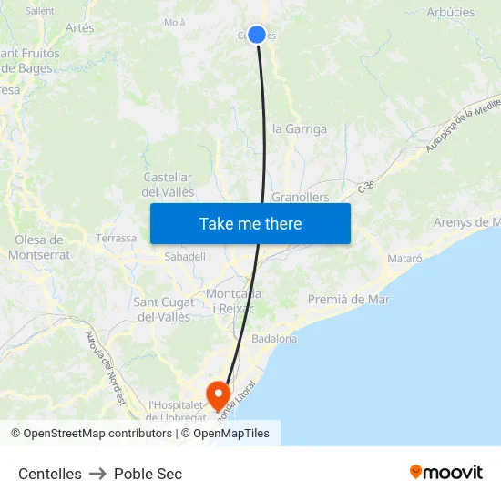 Centelles to Poble Sec map