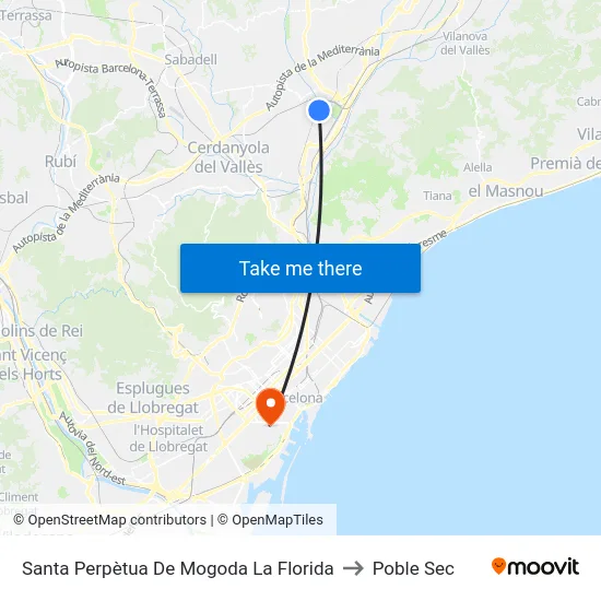 Santa Perpètua De Mogoda La Florida to Poble Sec map