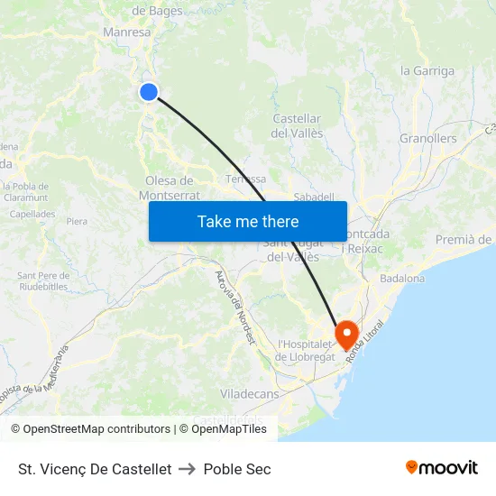 St. Vicenç De Castellet to Poble Sec map