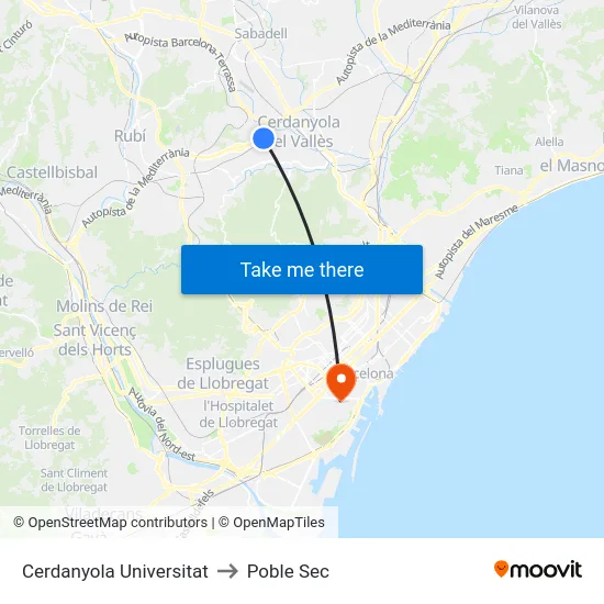Cerdanyola Universitat to Poble Sec map