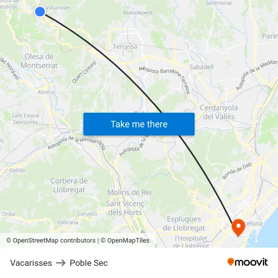 Vacarisses to Poble Sec map