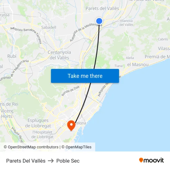 Parets Del Vallès to Poble Sec map