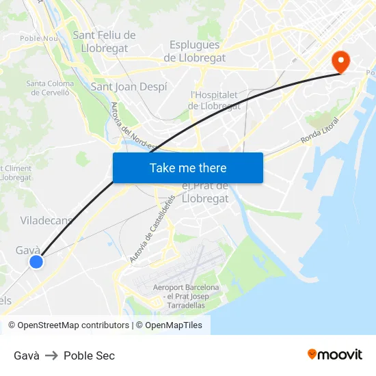 Gavà to Poble Sec map