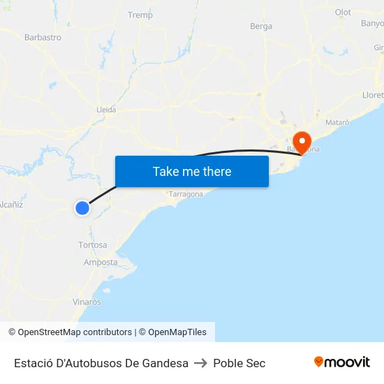 Estació D'Autobusos De Gandesa to Poble Sec map