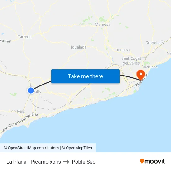 La Plana - Picamoixons to Poble Sec map