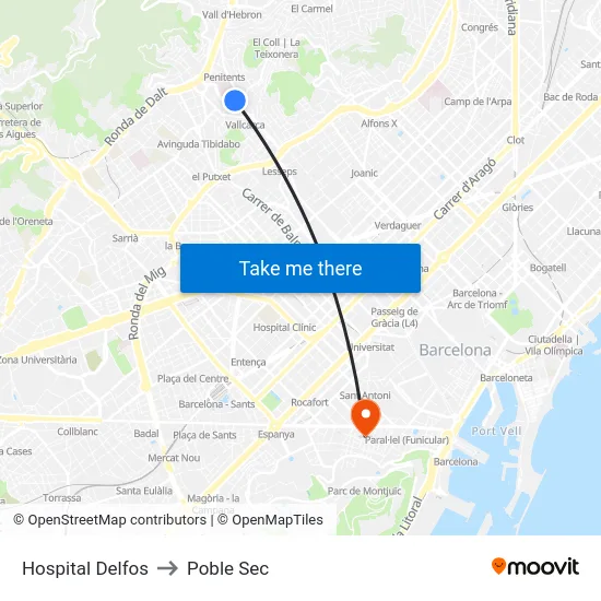 Hospital Delfos to Poble Sec map