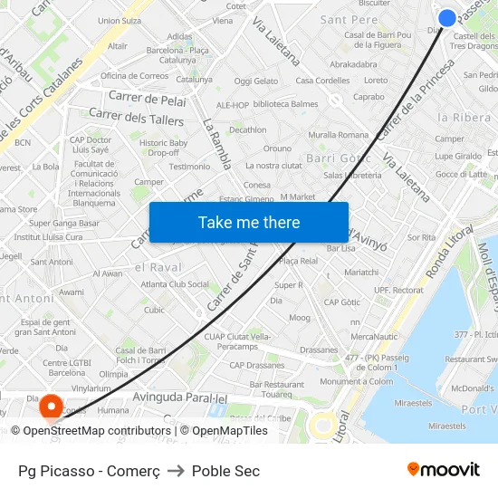 Pg Picasso - Comerç to Poble Sec map