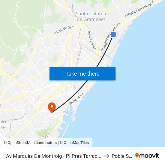 Av Marquès De Montroig - Pl Pres Tarradellas to Poble Sec map