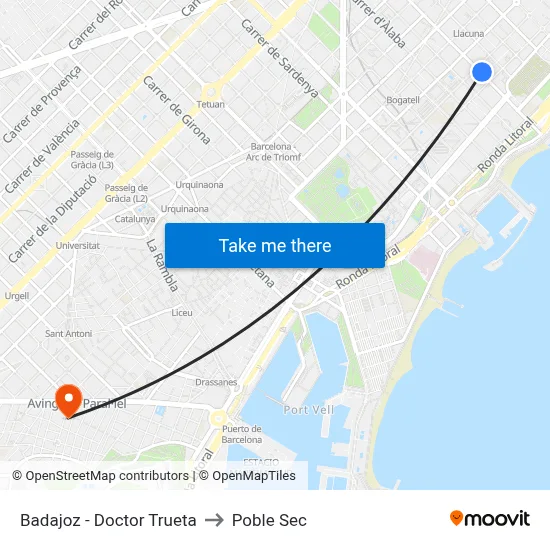 Badajoz - Doctor Trueta to Poble Sec map