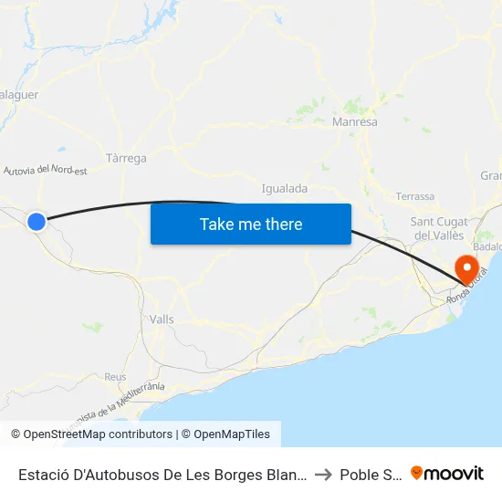 Estació D'Autobusos De Les Borges Blanques to Poble Sec map