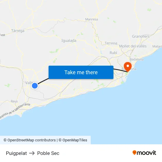 Puigpelat to Poble Sec map