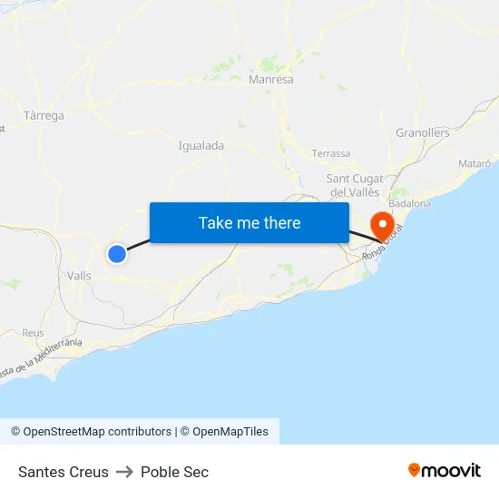 Santes Creus to Poble Sec map