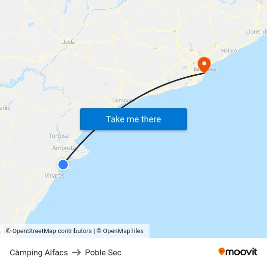 Càmping Alfacs to Poble Sec map
