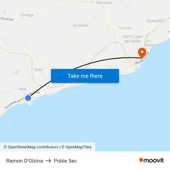 Ramon D'Olzina to Poble Sec map