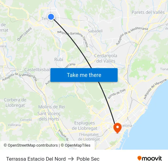 Terrassa Estacio Del Nord to Poble Sec map