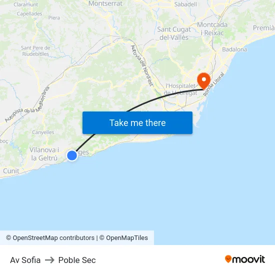 Av Sofia to Poble Sec map
