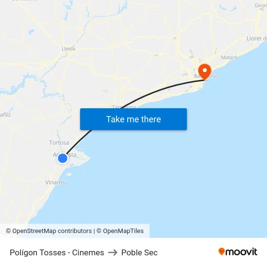 Polígon Tosses - Cinemes to Poble Sec map