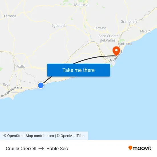 Cruïlla Creixell to Poble Sec map