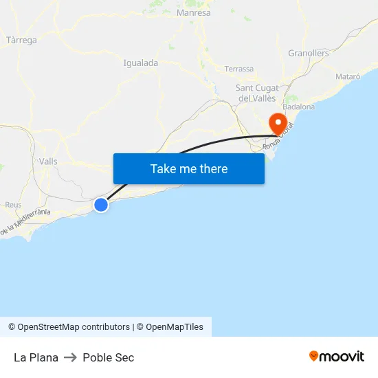 La Plana to Poble Sec map