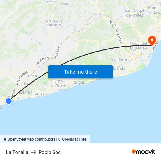 La Tenalla to Poble Sec map