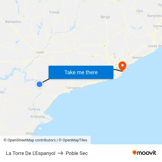 La Torre De L'Espanyol to Poble Sec map