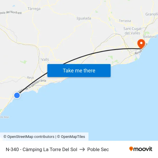 N-340 - Càmping La Torre Del Sol to Poble Sec map