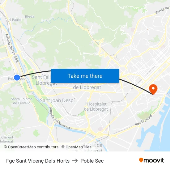 Fgc Sant Vicenç Dels Horts to Poble Sec map