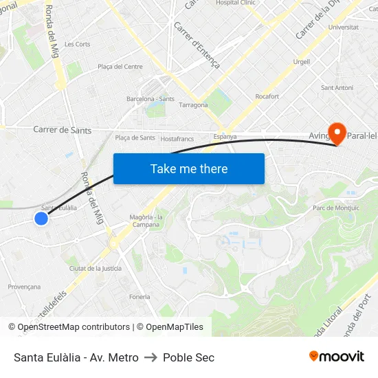 Santa Eulàlia - Av. Metro to Poble Sec map