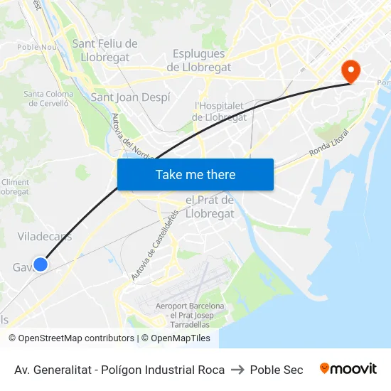 Av. Generalitat - Polígon Industrial Roca to Poble Sec map