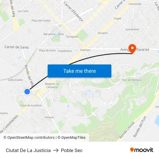 Ciutat De La Justícia to Poble Sec map