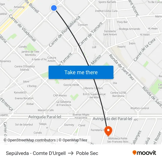 Sepúlveda - Comte D'Urgell to Poble Sec map