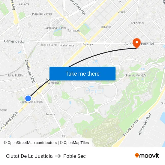 Ciutat De La Justícia to Poble Sec map