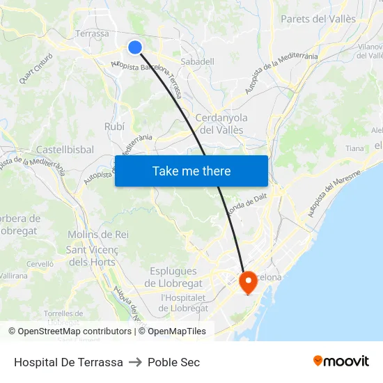 Hospital De Terrassa to Poble Sec map