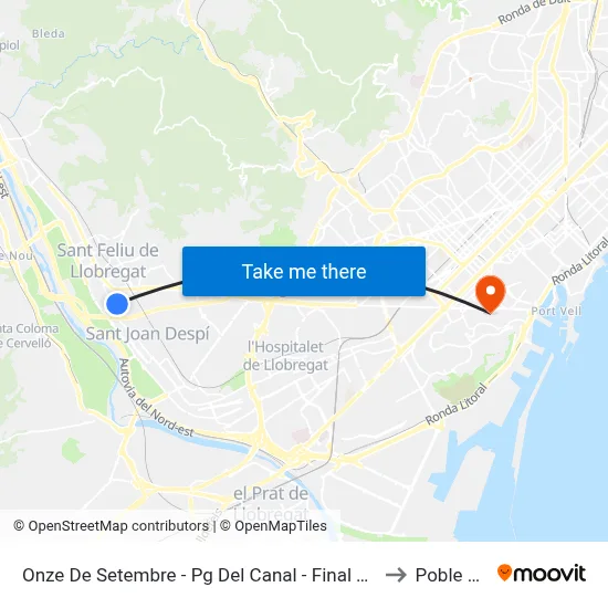 Onze De Setembre - Pg Del Canal - Final Trajecte to Poble Sec map
