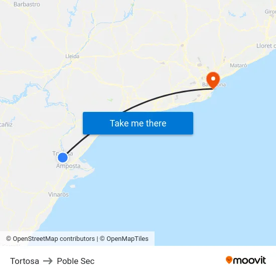 Tortosa to Poble Sec map