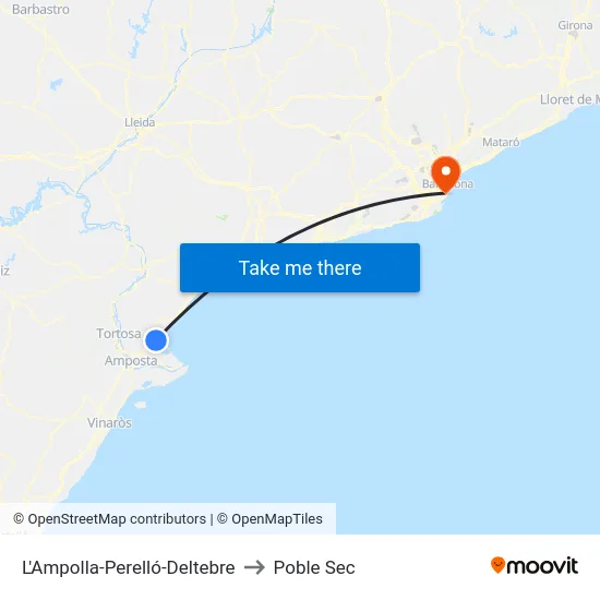 L'Ampolla-Perelló-Deltebre to Poble Sec map